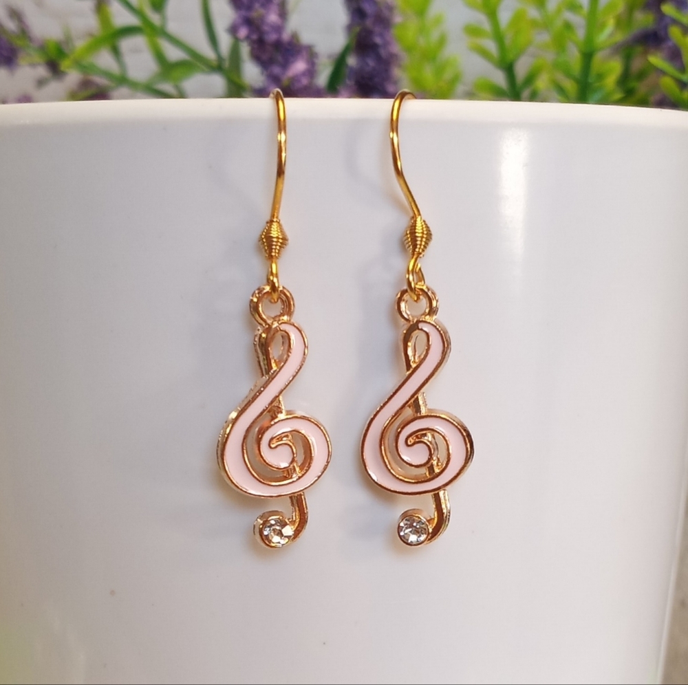 Light Pink Treble Clef Dangle Hook Earrings